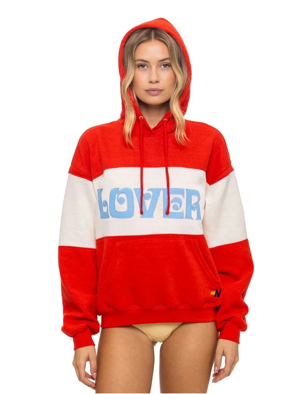 Aviator Nation LOVER EMBROIDERY COLOR BLOCK PULLOVER HOODIE RELAXED
